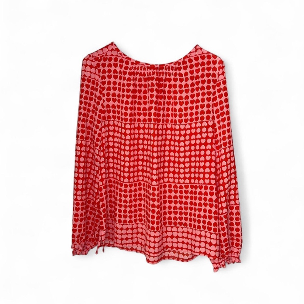 LOFT Red and Pink Heart Polka Dot Blouse
